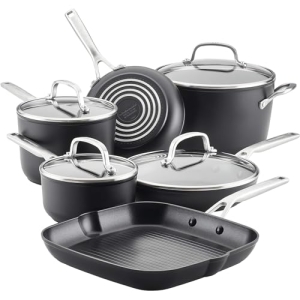 KitchenAid Hard Anodized Induction Nonstick Cookware Pots and Pans Set, 10 Piece, Matte Black
