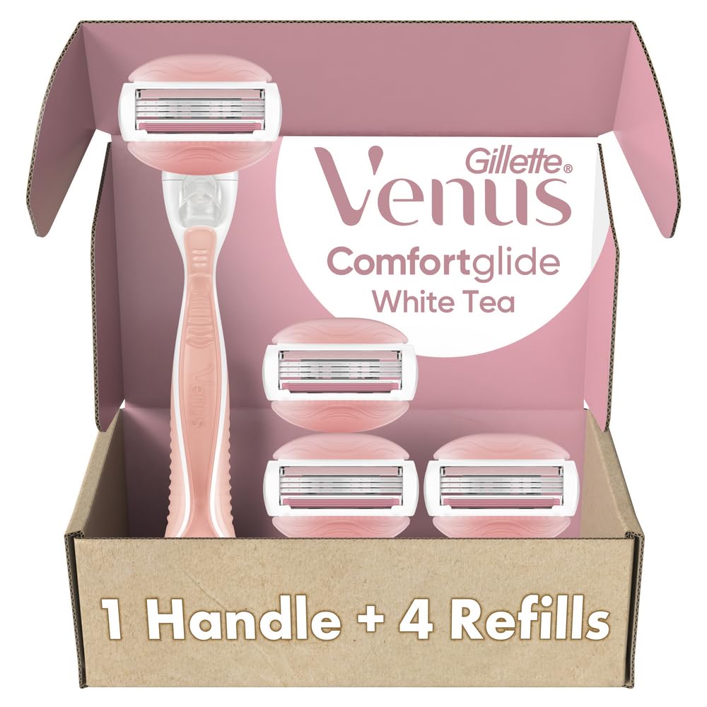 61i0cy4m9gL Gillette Venus ComfortGlide White Tea Women's Razor, Handle + 4 Blade Refills - Image 1