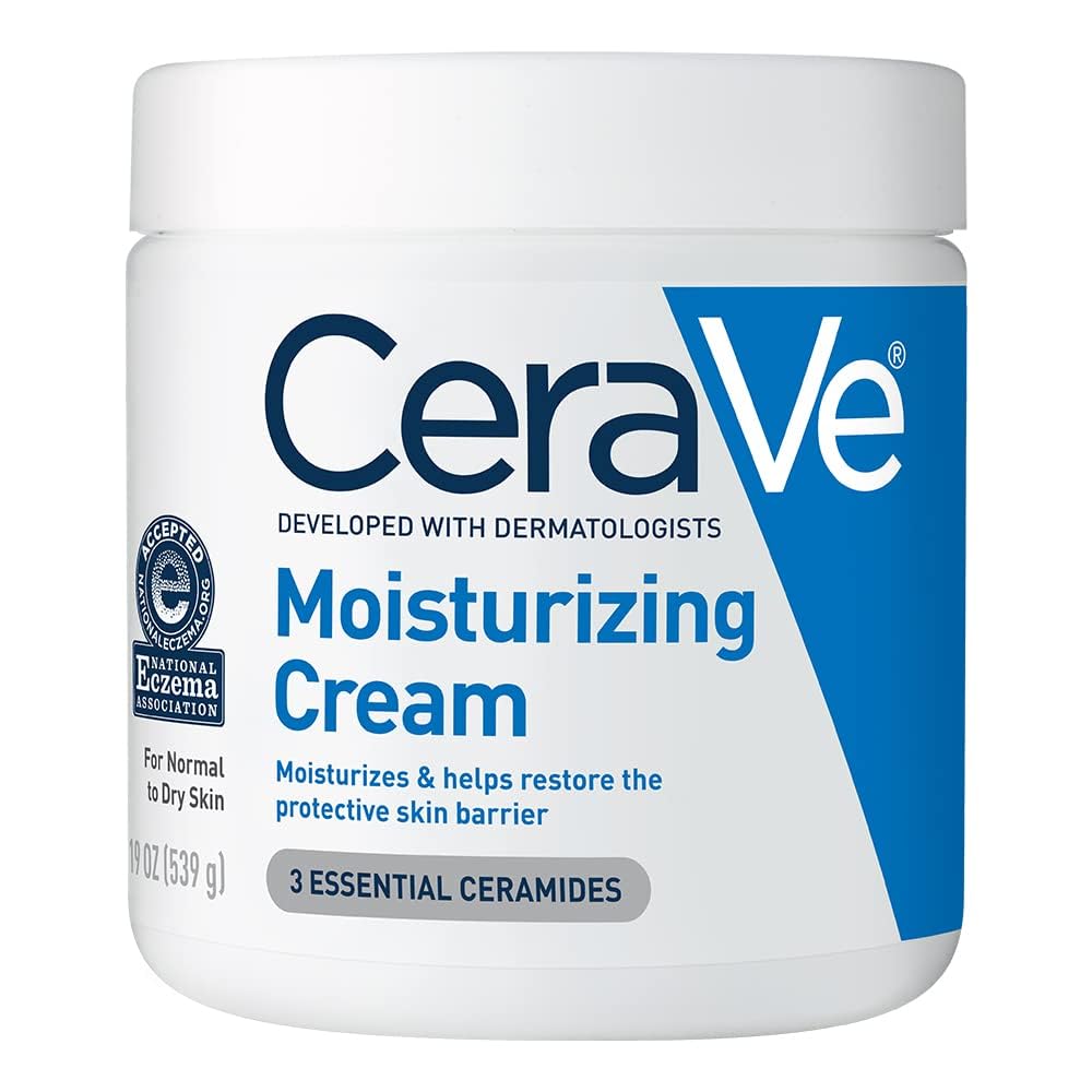 61pIL2maVKL CeraVe Moisturizing Cream, Body and Face Moisturizer for Dry Skin, Body Cream with Hyaluronic Acid and Ceramides, Daily Moisturizer, Oil-Free, Fragrance Free, Non-Comedogenic, 19 Ounce - Image 1