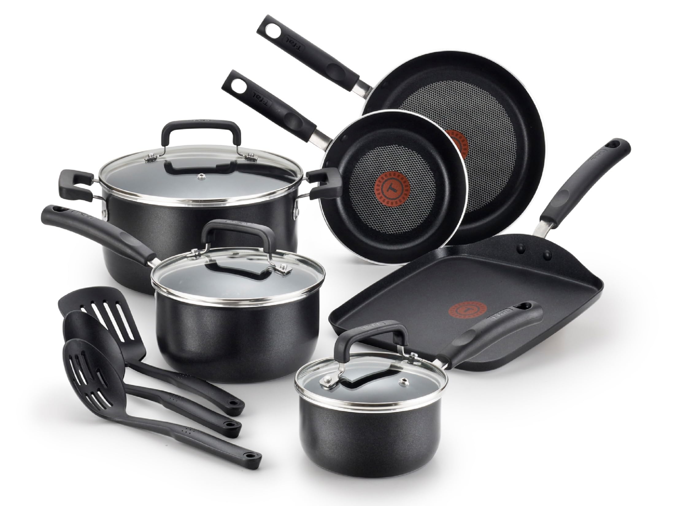 Version 1.0.0 T-fal Signature Nonstick Cookware Set 12 Piece Oven Safe 350F Pots and Pans, Dishwasher Safe Black - Image 1