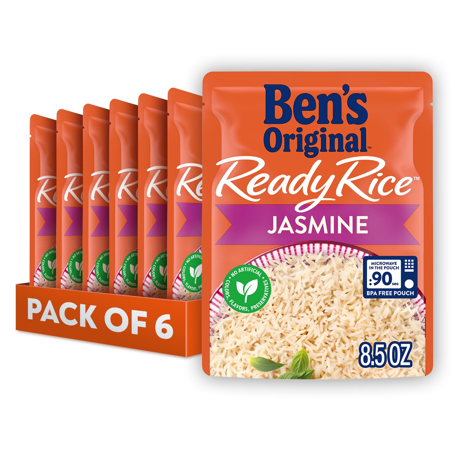 718vfRxU49L BEN'S ORIGINAL Ready Rice Jasmine Rice, Easy Dinner Side, 8.5 OZ Pouch (Pack of 6) - Image 1
