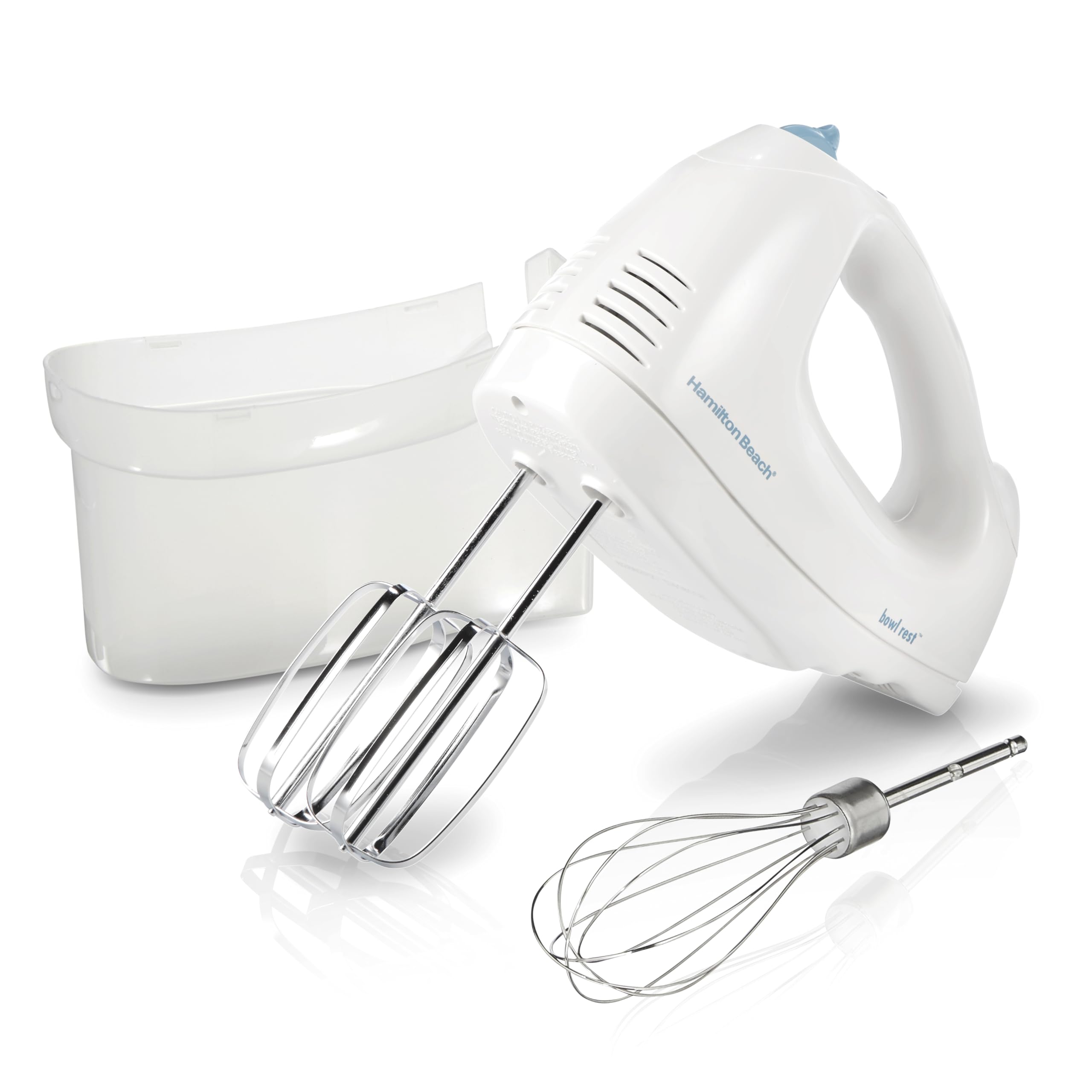 Version 1.0.0 Hamilton Beach 6-Speed Electric Hand Mixer with Whisk, Traditional Beaters, Snap-On Storage Case, 250 Watts, White - Image 1