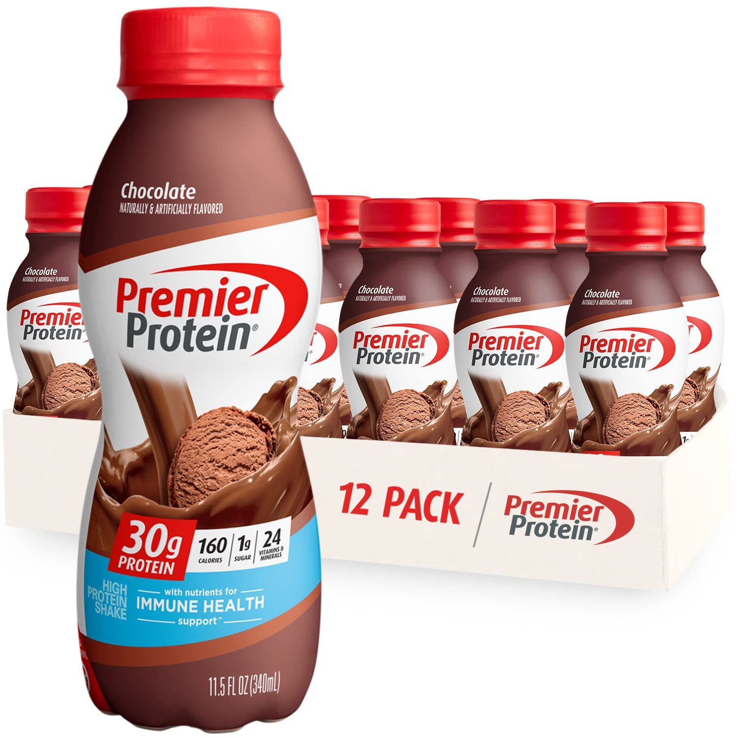 71W6iWGr-DL Premier Protein Shake, Chocolate, 30g Protein 1g Sugar 24 Vitamins Minerals Nutrients to Support Immune Health, 11.5 fl oz (Pack of 12) - Image 1