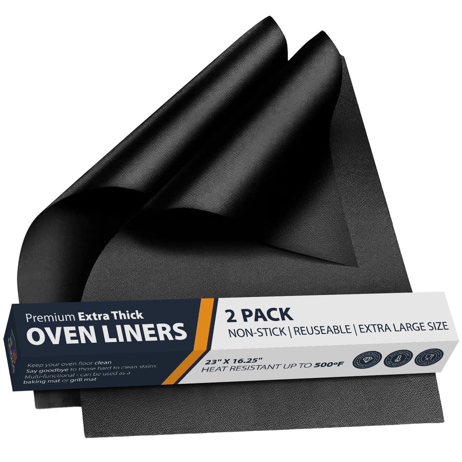 71rCpcURWFL Oven Liners for Bottom of Oven - 2 Pack Large Heavy Duty Mats, 17”x25” Non-Stick Reusable Liner for Electric, Gas, Toaster Ovens, Grills - BPA & PFOA Free Kitchen Accessory to Keep Oven Clean (Black) - Image 1