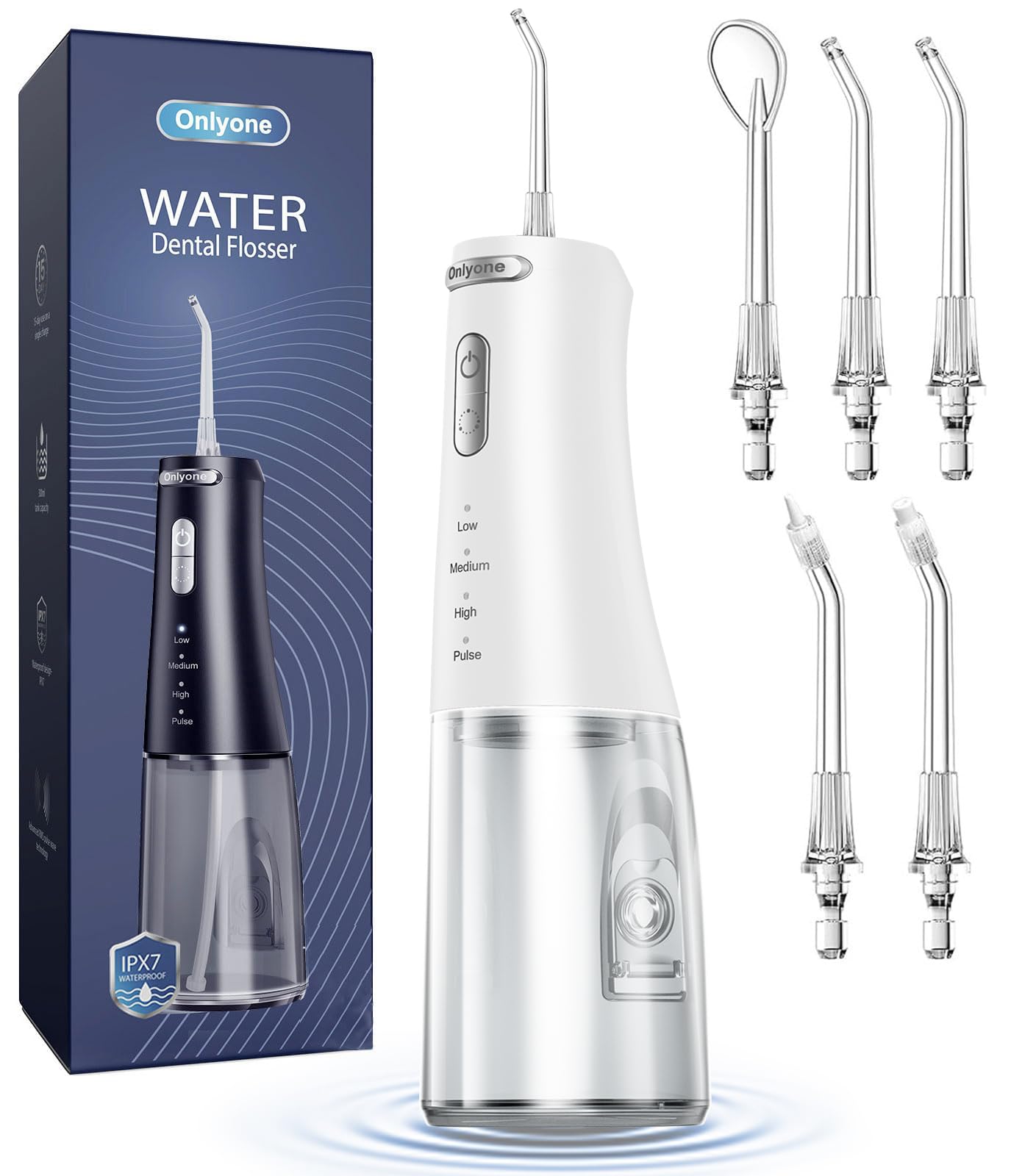 71u6HUo9QdL Onlyone Water Dental Flosser, 300ML Portable Oral Irrigator for Teeth, 4 Modes and 5 Jet Tips,Rechargeable Irrigation Cleaner,Electric Flossing Machine Power Flossers & Irrigator Accessories White - Image 1