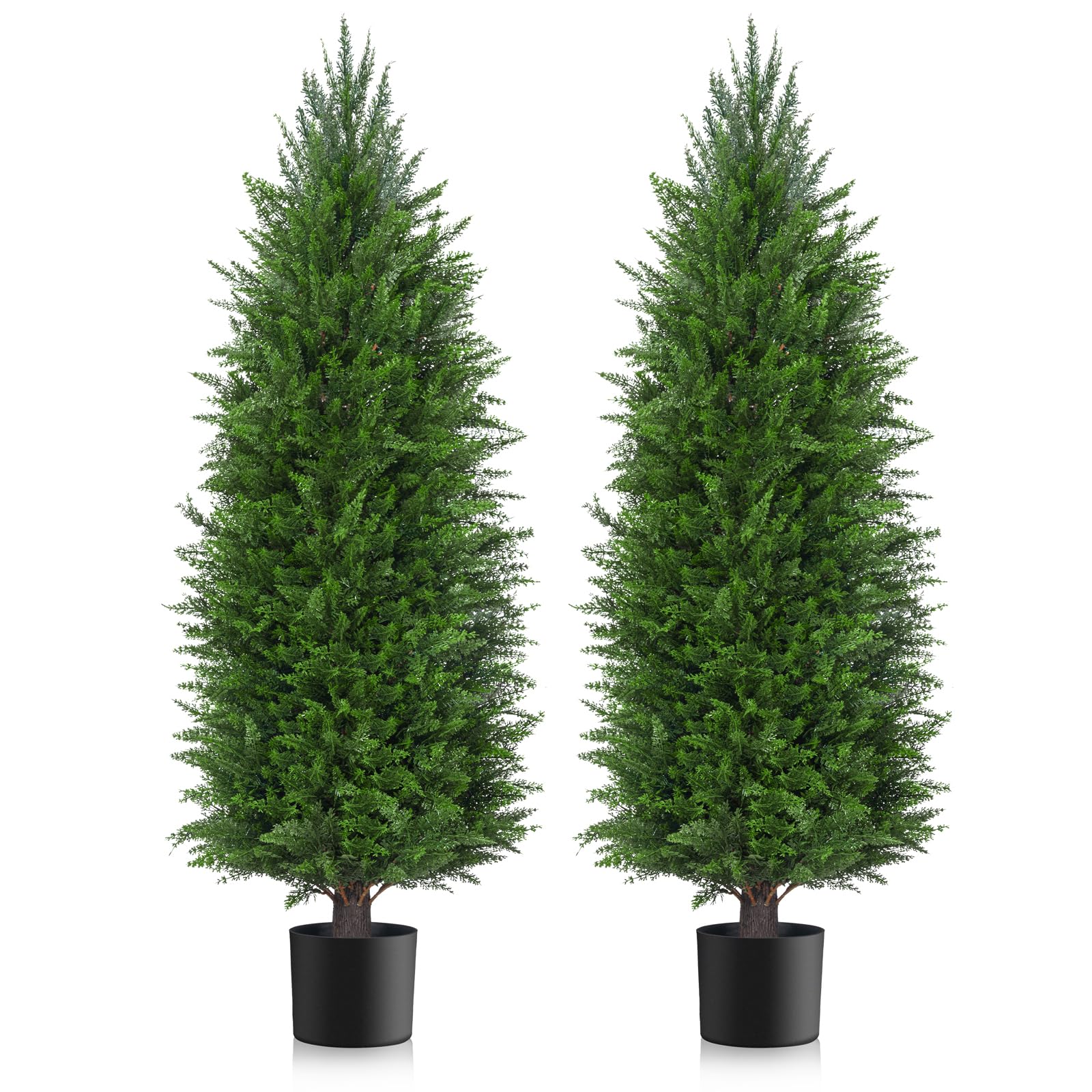 81BoB2iXEkL AOKIIE 4FT Artificial Topiary Cedar Plants Outdoor, Faux Pine Trees UV Resistant and Potted, 48 Inch Tall Fake Shrubs Evergreen for Front Porch Decor Set of 2 - Image 1