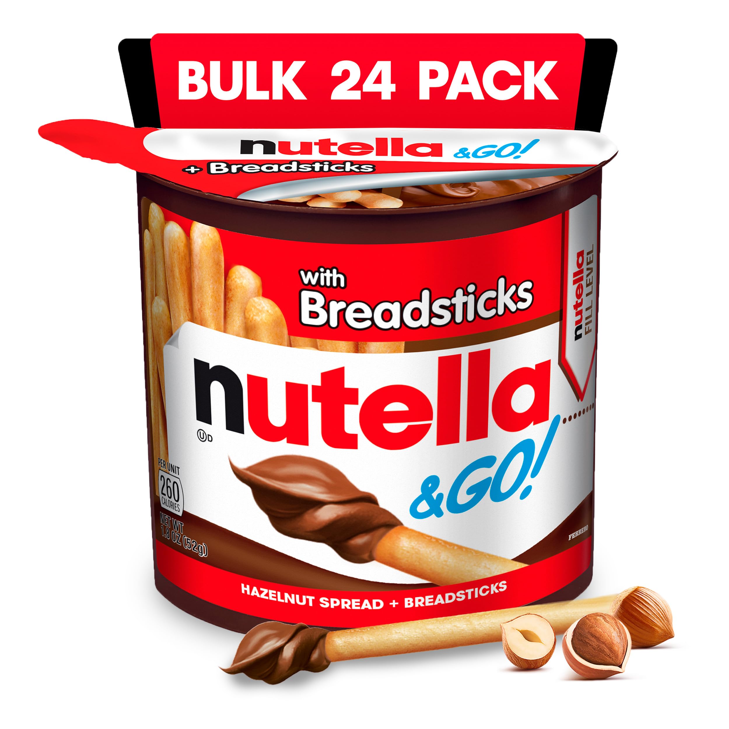 81Bpj8Gl7cL Nutella & GO! Bulk 24 Pack, Hazelnut and Cocoa Spread with Breadsticks, Stocking Stuffers, Snack Cups, 1.8 oz Each - Image 1
