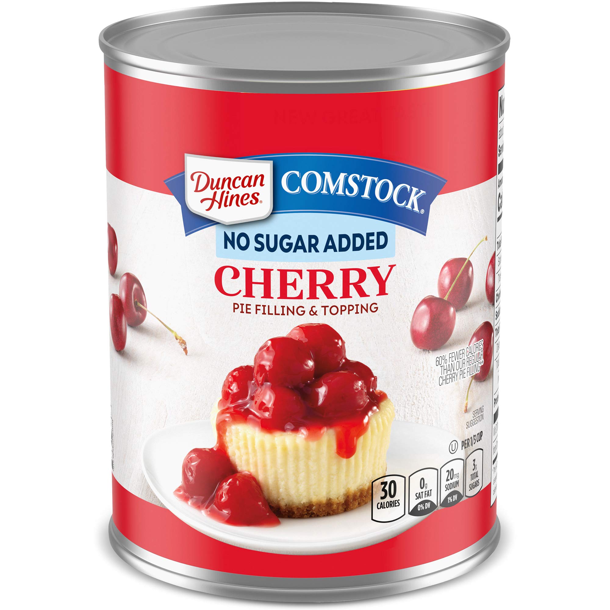81L9q1D8GRL Duncan Hines Comstock No Sugar Added Pie Filling & Topping, Cherry, 20 Ounce (Pack of 8) - Image 1