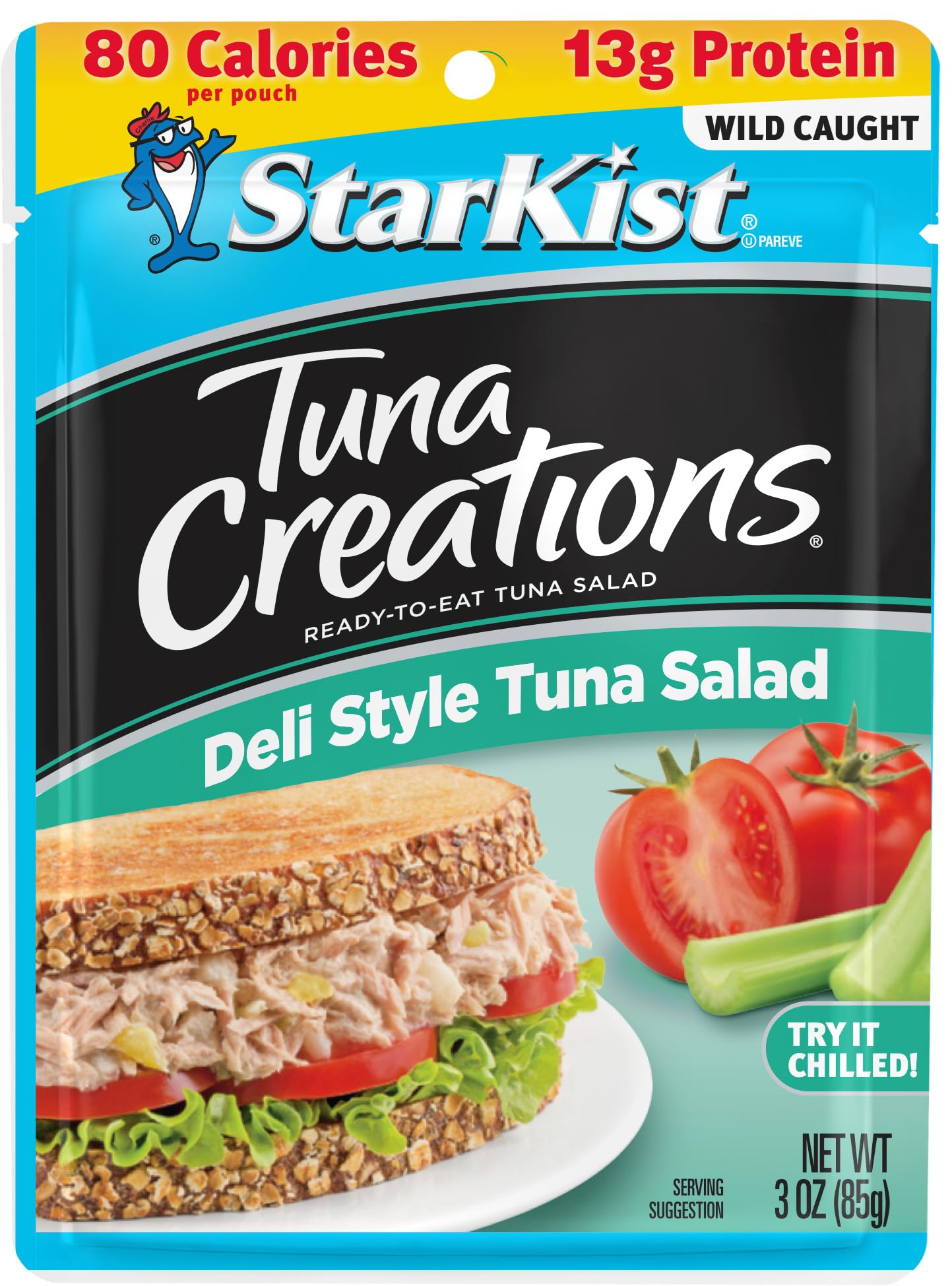 81YlIVwvrRL StarKist Tuna Creations Deli Style Tuna Salad, 3 oz Pouch (1 Pack) Ready to Eat Wild Caught Tuna, 13g Protein, 80 Calories Per Serving, Gluten Free, Soy Free, Kosher, Perfect for Meals and Snacks - Image 1
